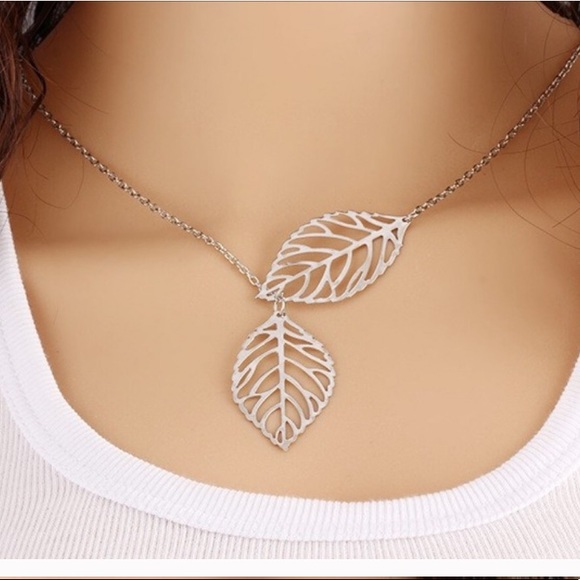 Silver Double Leaf Necklace - Picture 3 of 3